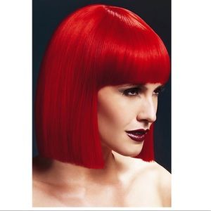 Red Medium Length Straight Hair Wig Bob